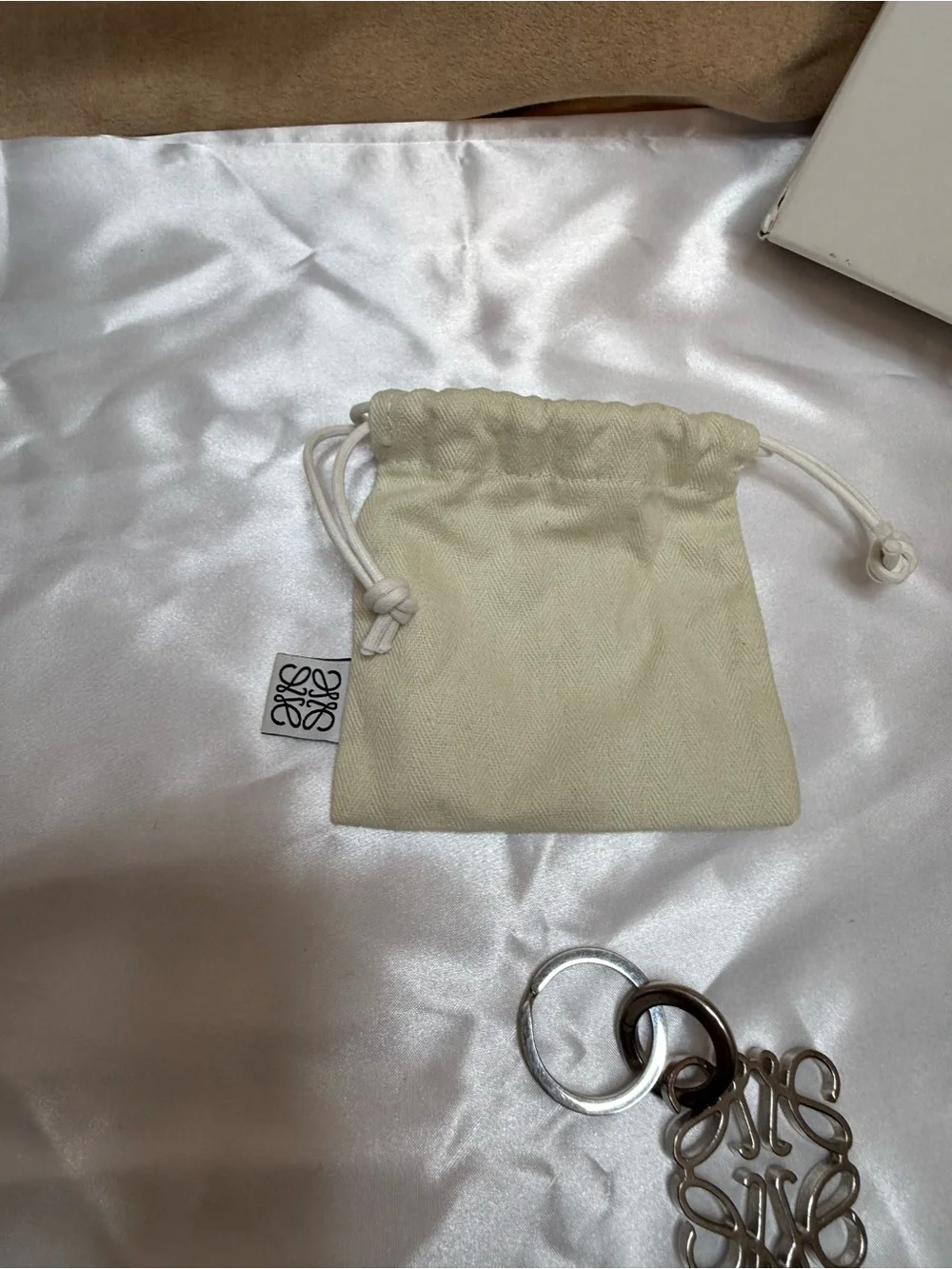 Loewe Silver Anagram Keyring Set in Cream Pouch